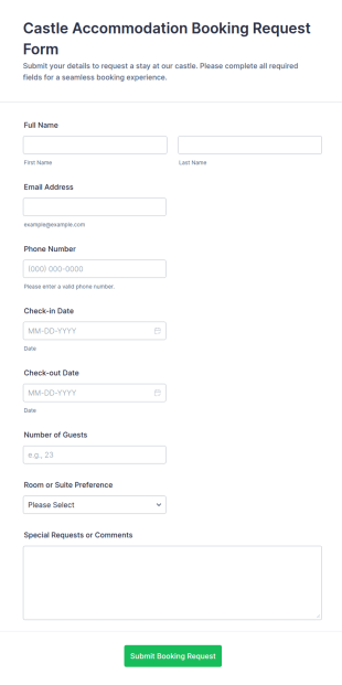 Castle Accommodation Booking Request Form Template