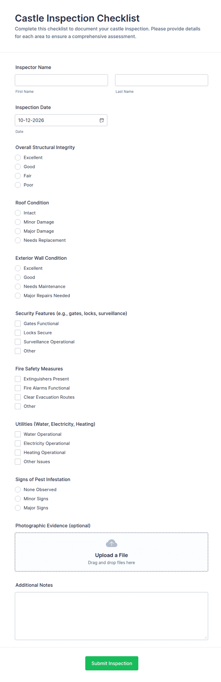 Castle Inspection Checklist Form Template | Jotform