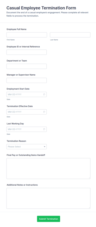 Casual Employee Termination Form Template