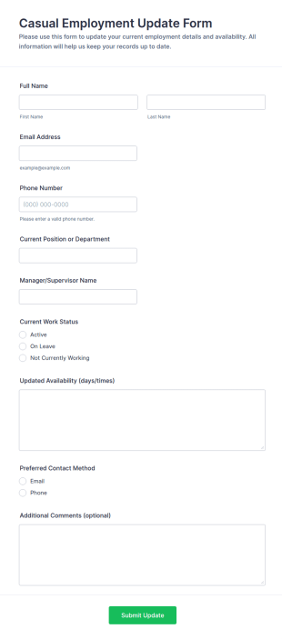 Casual Employment Update Form Template