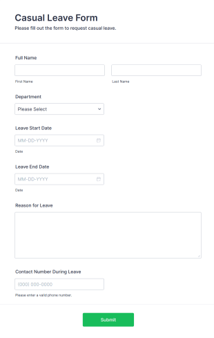 Casual Leave Form Template