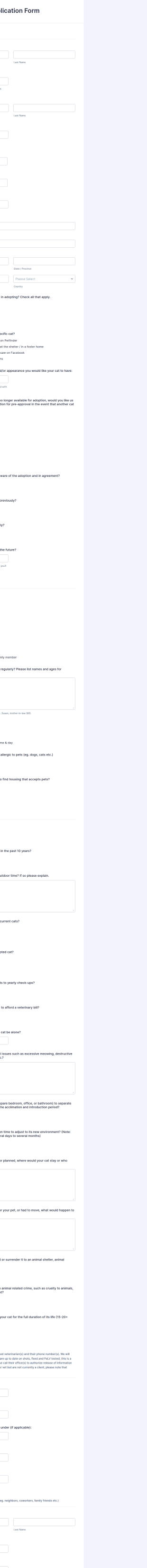 Cat Adoption Application Form Template