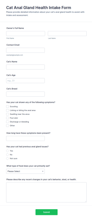 Cat Anal Gland Health Intake Form Template
