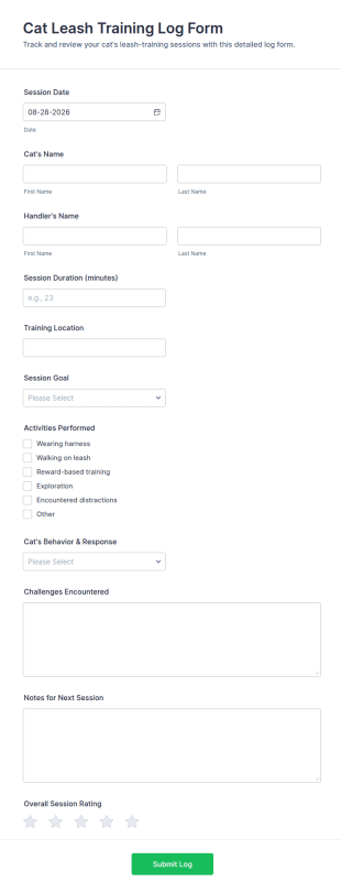 Cat Leash Training Log Form Template