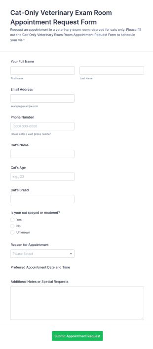 Cat Only Veterinary Exam Room Appointment Request Form Template