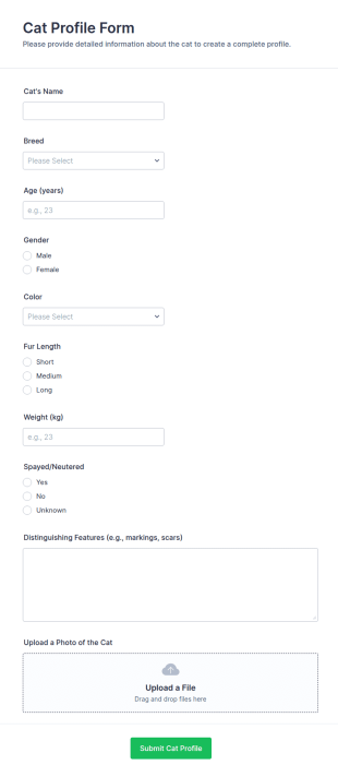Cat Profile Form Template