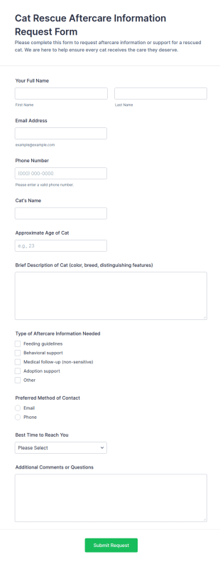Cat Rescue Aftercare Information Request Form Template