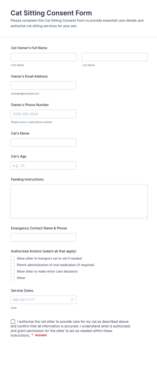 Cat Sitting Consent Form Template