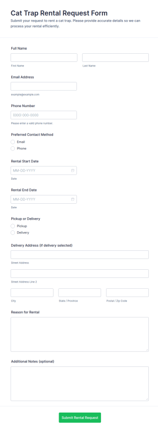 Cat Trap Rental Request Form Template