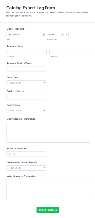 Catalog Export Log Form Template