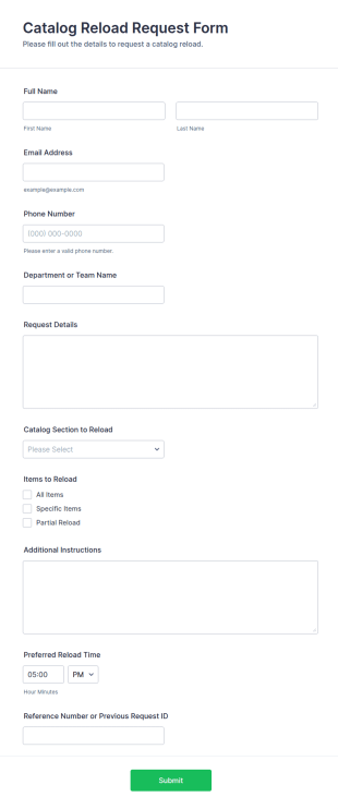 Catalog Reload Request Form Template