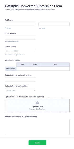 Catalytic Converter Submission Form Template