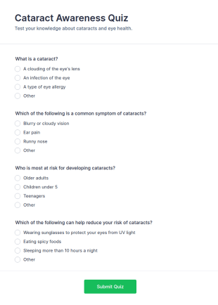 Cataract Awareness Quiz Form Template