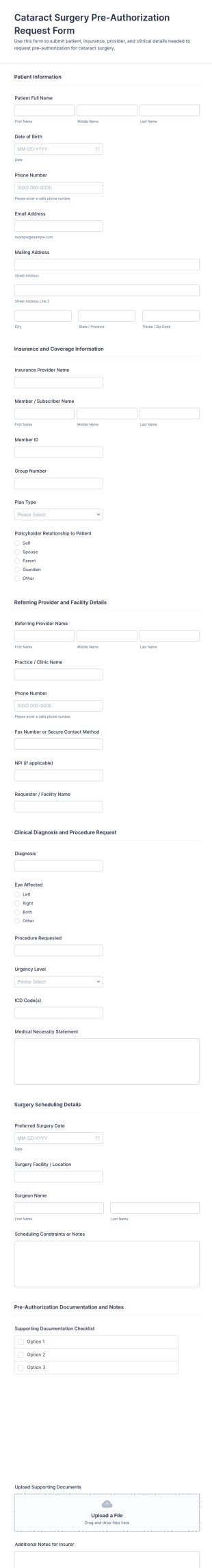 Cataract Surgery Pre Authorization Request Form Template