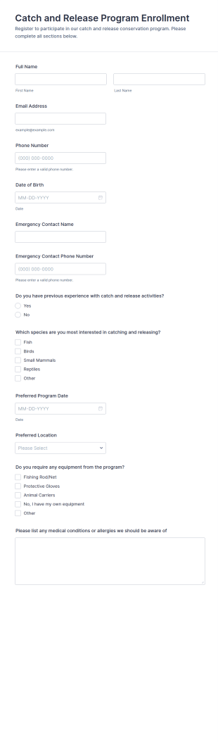 Catch And Release Program Enrollment Form Template