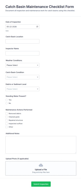 Catch Basin Maintenance Checklist Form Template