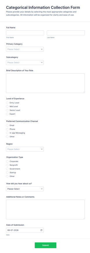 Categorical Information Collection Form Template