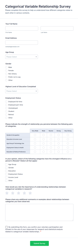 Categorical Variable Relationship Survey Form Template