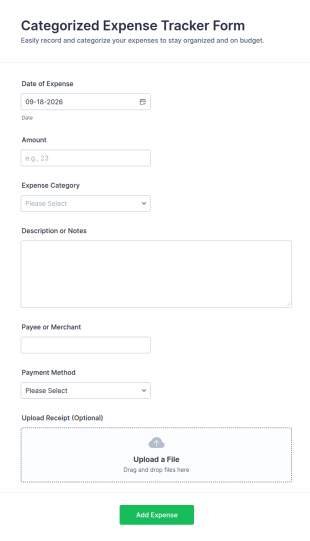 Categorized Expense Tracker Form Template