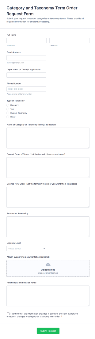 Category And Taxonomy Term Order Request Form Template