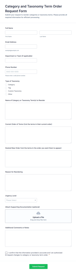 Category And Taxonomy Term Order Request Form Template