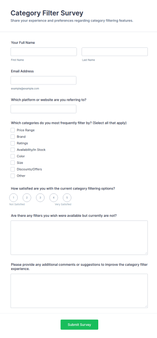 Category Filter Survey Form Template