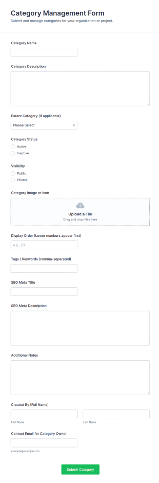 Category Management Form Template