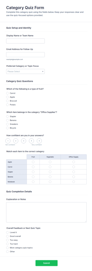 Category Quiz Form Template