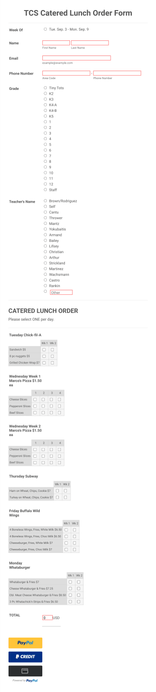Catered Lunch Form Template