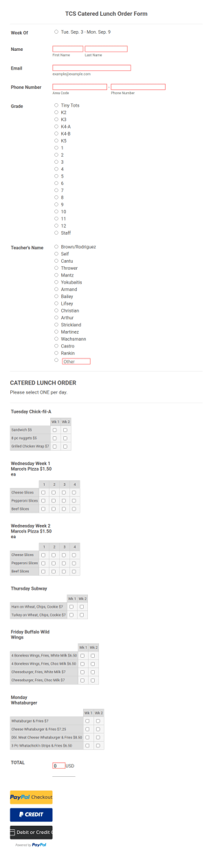 Catered Lunch Form Template