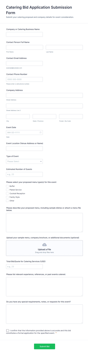Catering Bid Application Submission Form Template