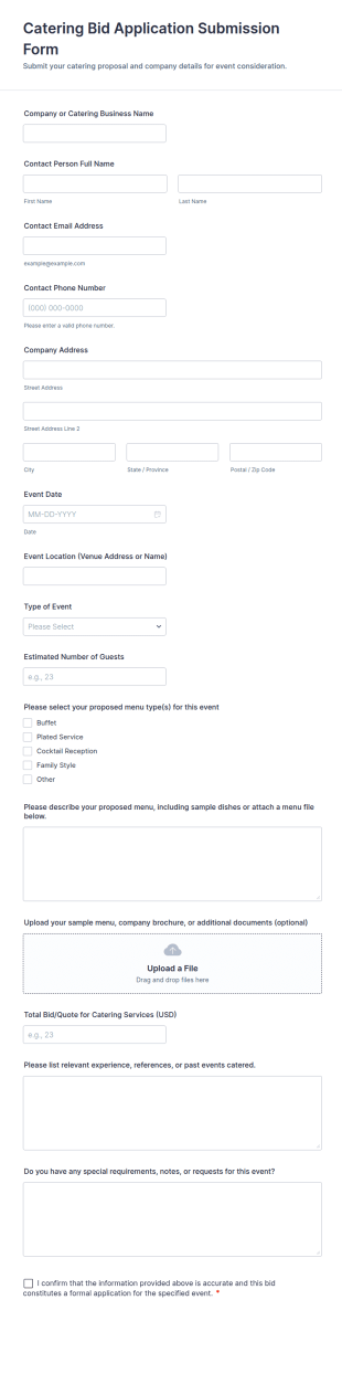 Catering Bid Application Submission Form Template