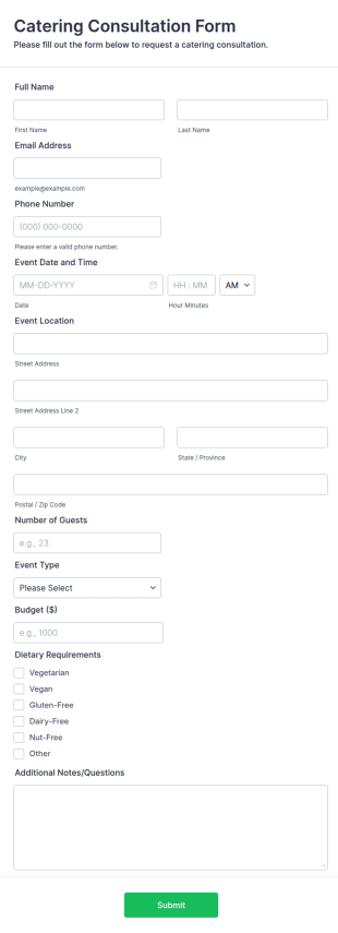 Catering Consultation Form Template