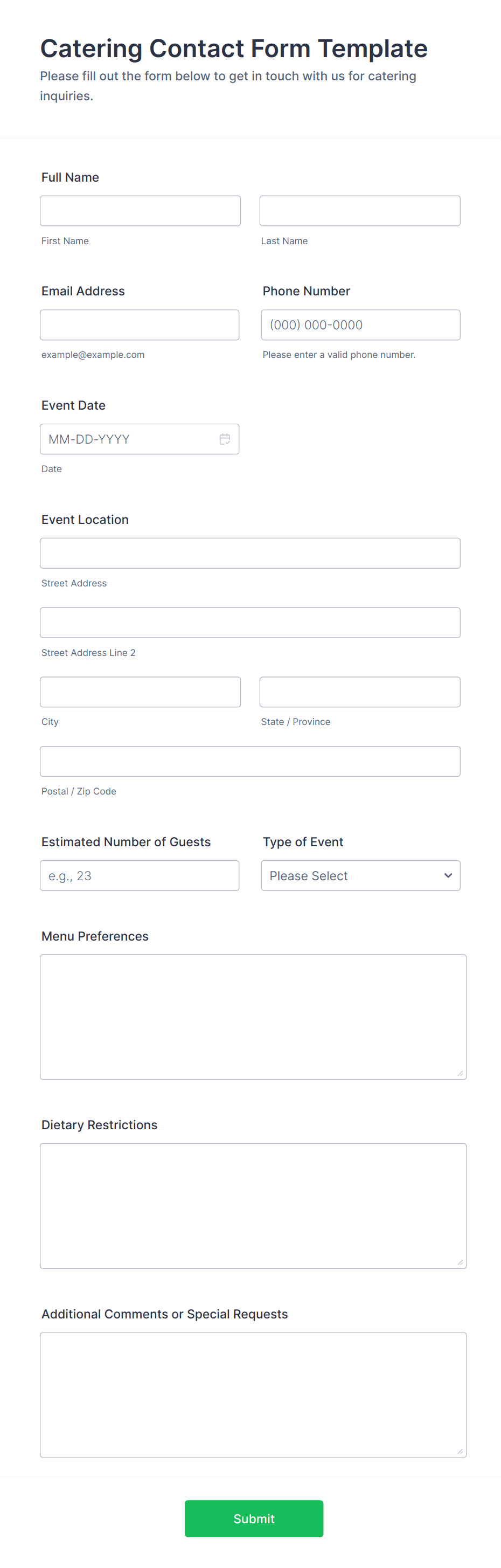 Catering Contact Form Template Jotform