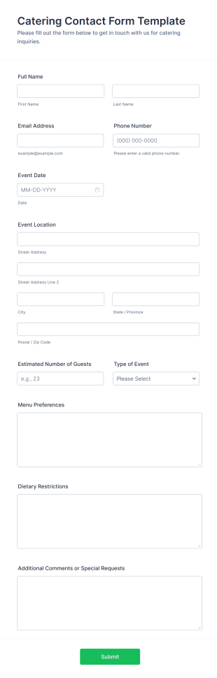 Catering Contact Form Template