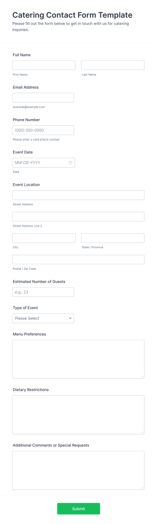 Catering Contact Form Template