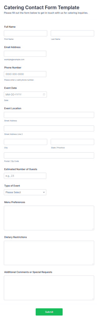 Catering Contact Form Template