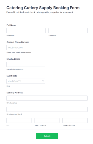 Catering Cutlery Supply Booking Form Template