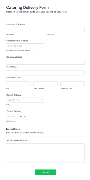 Catering Delivery Form Template