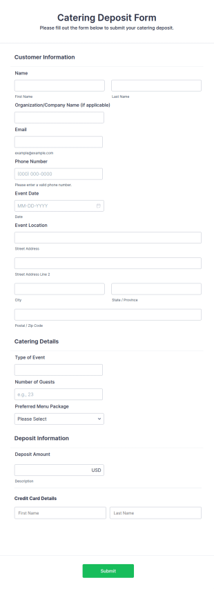 Catering Deposit Form Template