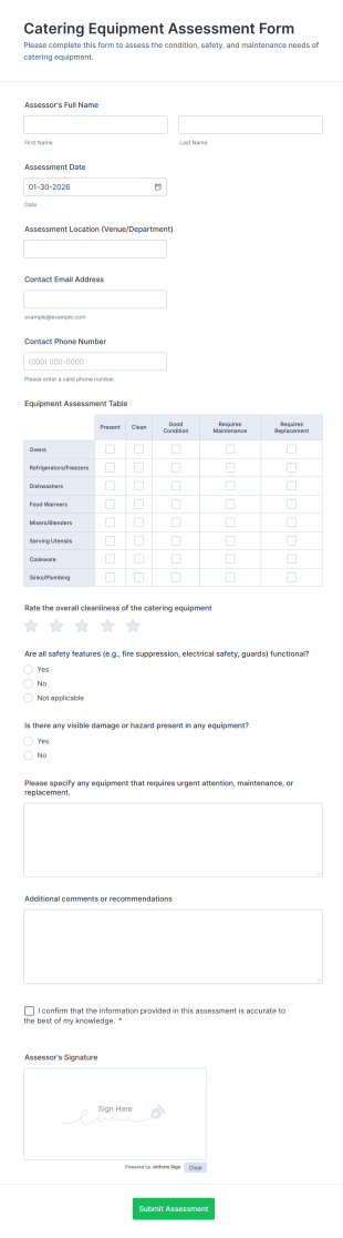 Catering Equipment Assessment Form Template
