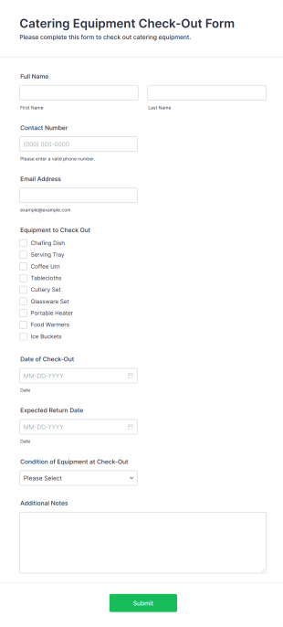 Catering Equipment Check Out Form Template
