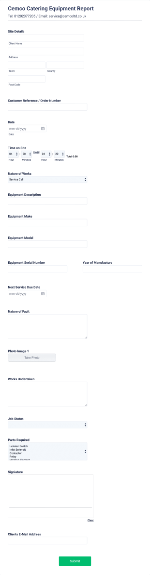 Catering Equipment Report Form Template