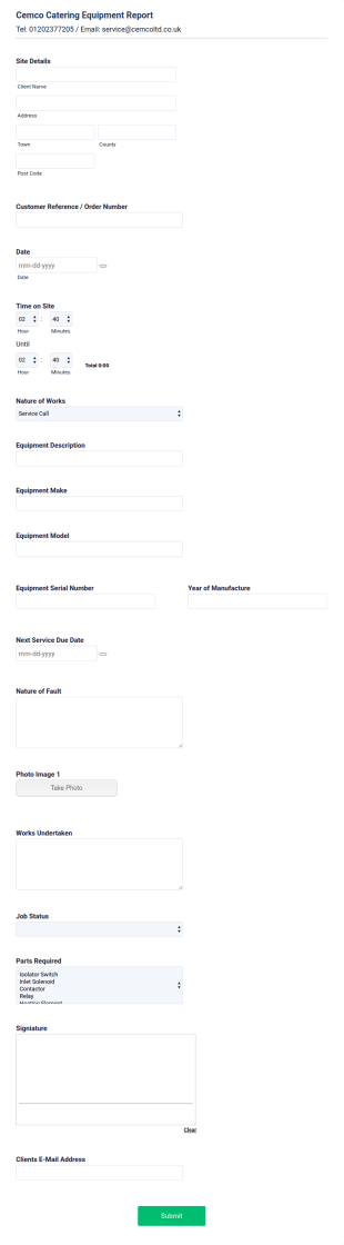 Catering Equipment Report Form Template