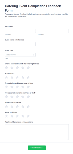 Catering Event Completion Feedback Form Template