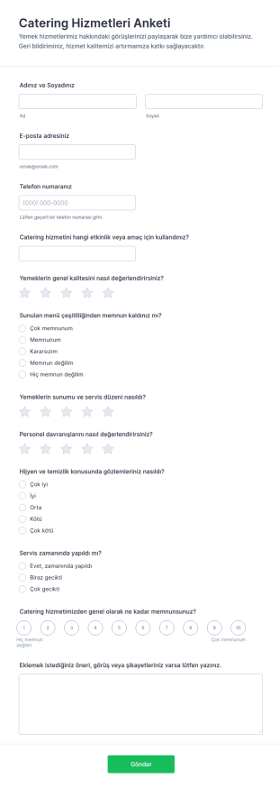 Catering Hizmetleri Anketi Form Şablonu