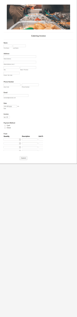 Catering Invoice Form Template
