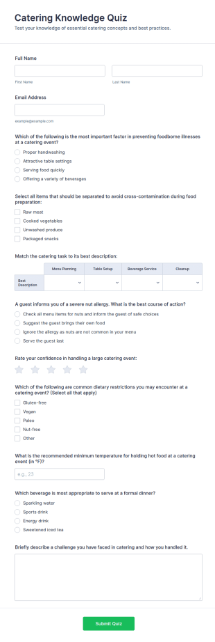Catering Knowledge Quiz Form Template