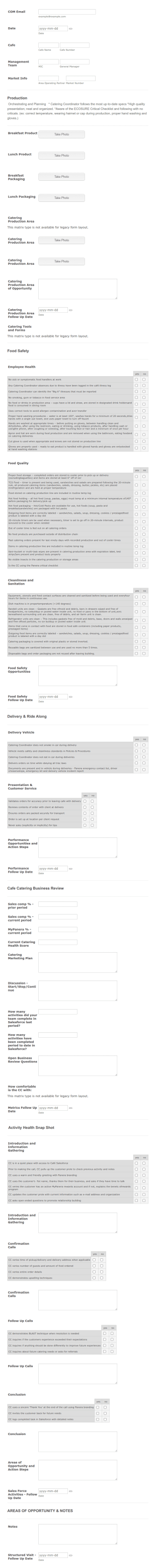 Catering Operations Manager Structured Visit Form Template