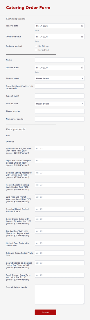Catering Order Form Template